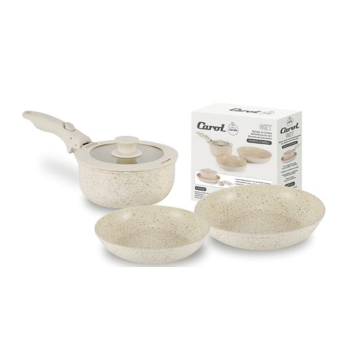 Set De Batería Carol Antiadherente Mango Desmontable 5 En 1 Beige