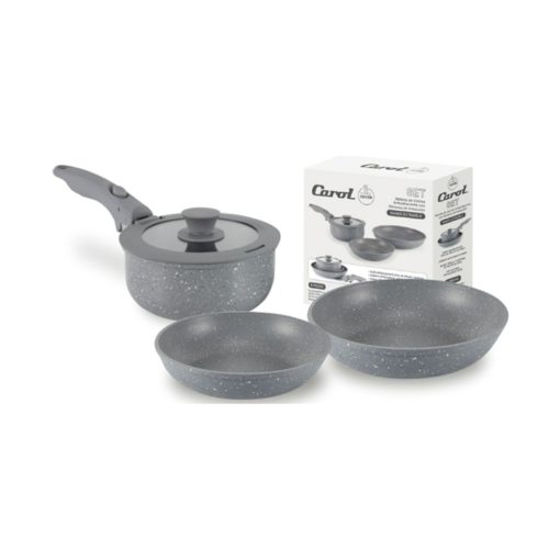 Set De Batería Carol Antiadherente Mango Desmontable 5 En 1 Gris