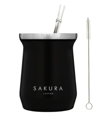 Mate Sakura Negro 236 Ml Con Bombilla Y Limpiador